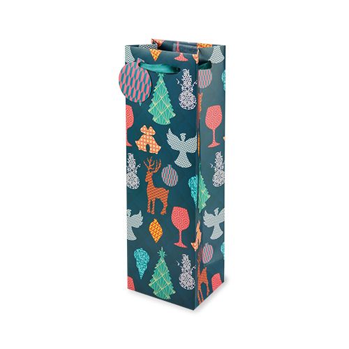 Holiday Patterned Icons Single-Bottle Wine Bag by Cakewalk