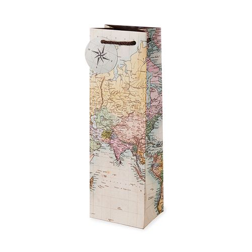 Vintage World Map Single Bottle Wine Bag
