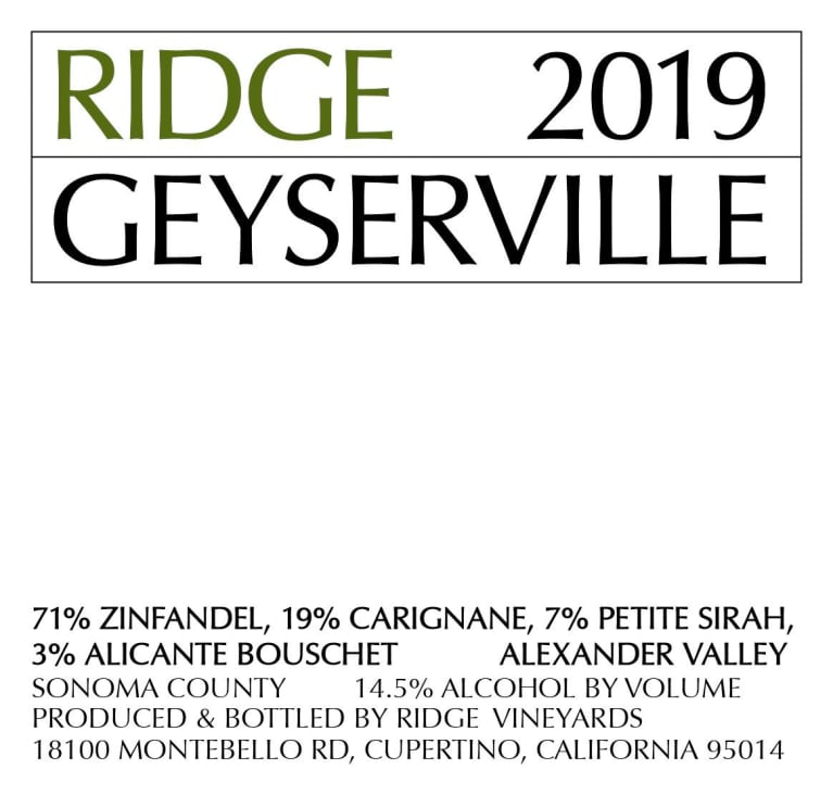 Ridge 'Geyserville', Alexander Valley